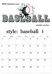 January baseball calendar