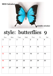 September butterfly calendar
