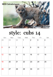printable big cats calendar