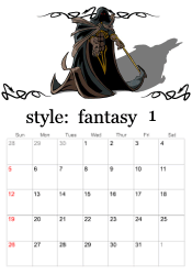 January fantasy character calendar
