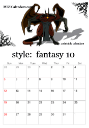 October fantasy character calendar