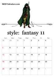 November fantasy character calendar