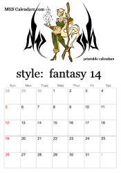 printable fantasy character calendar