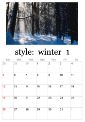 January winter photo calendar