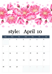 Beautiful pink cherry blossom flowers watercolor - elegant spring April calendar