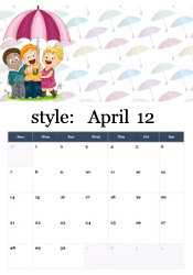 Children under umbrella in spring rain - April showers bring May flowers calendar
