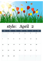 Bright colorful tulips with butterflies flying - cheerful spring April calendar
