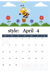 Cheerful cartoon bee with honey bucket and spring flowers - cute pollinator April calendar