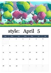 Vibrant colorful geometric trees landscape - artistic spring April calendar