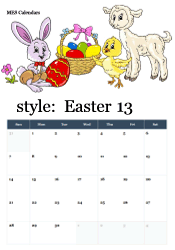 Full year Easter calendar with cartoon animals