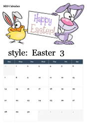 March Easter calendar with cartoon bunnies
