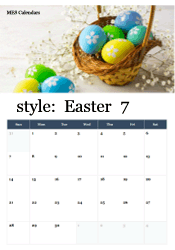 July Easter calendar with spring basket of eggs