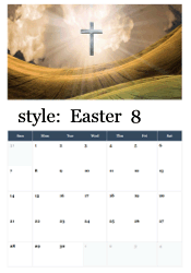 August Easter calendar with cross in heavenly light