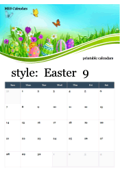September Easter calendar with spring garden scene