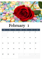 Red rose on colorful candy conversation hearts - romantic Valentine's Day February calendar
