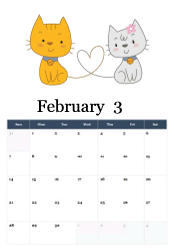 Cute cartoon orange and white cats connected by heart string - adorable Valentine's Day February calendar