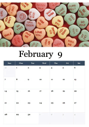 Colorful candy conversation hearts with love messages - classic Valentine's Day February calendar