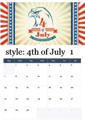 January 4th of July calendar with patriotic eagle and Independence Day design