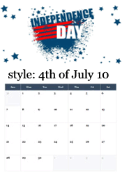 October Independence Day calendar with paint splash design