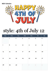 December Happy 4th of July calendar with fireworks and celebration