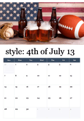 Full year 4th of July calendar with patriotic sports and beer theme