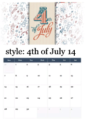 Printable 4th of July calendar with decorative pattern design