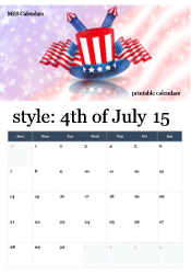 2026 Independence Day calendar with Uncle Sam hat and flags