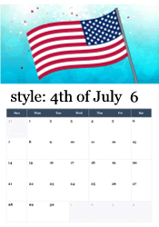 June American flag calendar with stars on blue sky