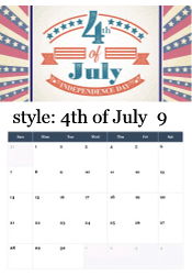 September vintage 4th of July calendar with retro Independence Day design