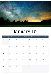 Winter night sky January calendar
