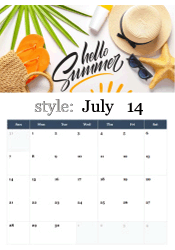 Hello summer vacation July calendar