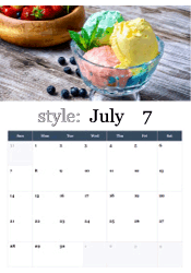 Summer ice cream July calendar