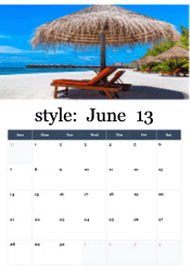 Tropical vacation paradise June calendar