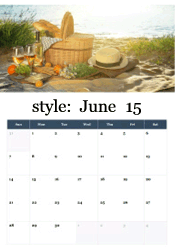 Summer beach picnic June calendar