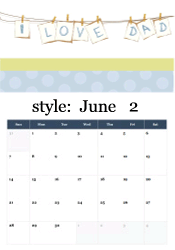 I Love Dad Father's Day June calendar