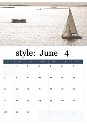 Sailboat on water June calendar