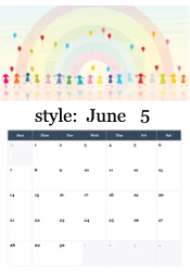 Colorful children celebration June calendar