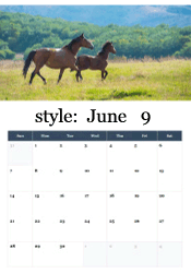 Summer horses in field June calendar
