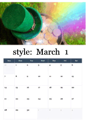 Leprechaun hat with pot of gold coins and rainbow - St. Patrick's Day March calendar