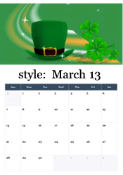 Leprechaun hat with shamrocks and four-leaf clovers - festive St. Patrick's Day March calendar