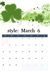Green shamrock and four-leaf clover decorative design - classic St. Patrick's Day March calendar