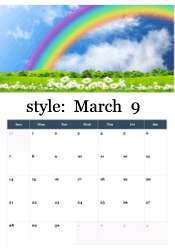 Bright rainbow over green field with white daisies - vibrant spring transition March calendar