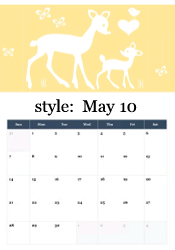 Mother deer and fawn silhouette with butterflies - Mother's Day nature May calendar