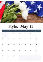 White tulips with American flag - patriotic Memorial Day May calendar