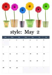 Bright colorful gerbera daisies in striped pots - cheerful Mother's Day May calendar