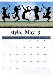 Silhouette of graduates jumping joyfully on beach - celebration graduation May calendar