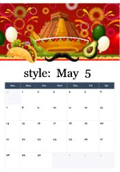 Mexican pyramid with tacos, avocado, and festive decorations - colorful Cinco de Mayo May calendar