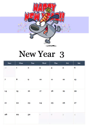 Excited cartoon dog jumping with party hat and Happy New Year text with confetti