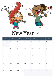 Diverse group of children celebrating with party hats and noisemakers - family New Year calendar
