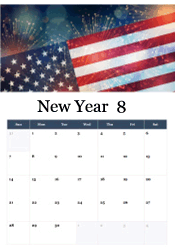 American flag with spectacular fireworks display - patriotic New Year celebration calendar
